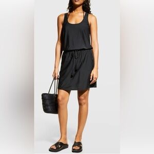 NEW Tommy Bahama Drawstring Lycra Black Sleeveless Dress with pockets. NWT